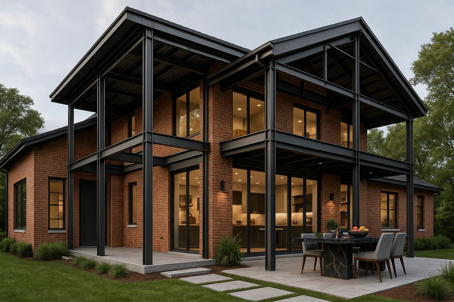 Casa construita pe structura metalica si termoizolata cu termosistemul cu caramida aparenta Euro Team