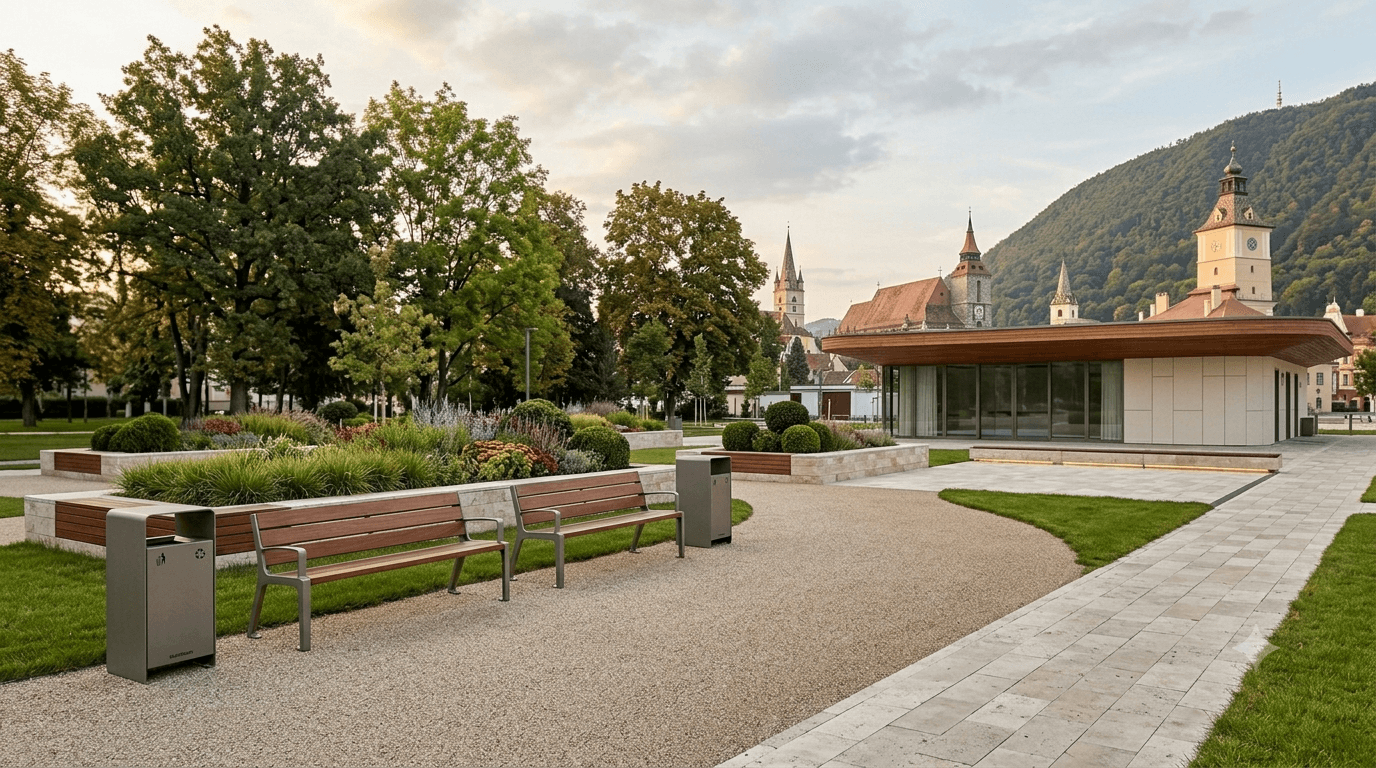 Mobilier urban EUROTEAM amenajat într-un parc